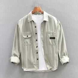 Men's Casual Shirts 2024 Spring Coat Men Safari Style Long Sleeve Shirt Male Grey Turn-down Collar Oversize 4XL Clothing