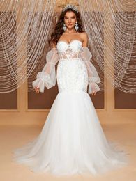 Runway Dresses YISIKADO Giffniseti Womens Off Shoulder Embroidery Mesh Flare Slve Mermaid Hem Wedding Dress 2024 Y240426