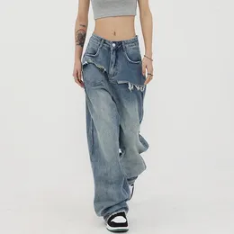 Women's Jeans WIDE LEG FOR SPRING/SUMMER 2024 HIGH WAIST STRAIGHT TRACK PANTS