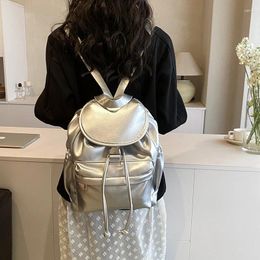 School Bags Trendy Pleated Drawstring Backpack Women's 2024 Summer College Student Class Bag Women