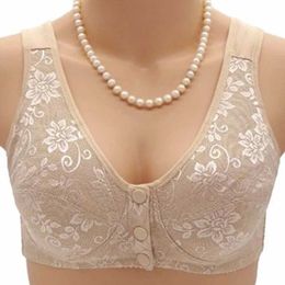 Bras Womens front buckle bra oversized thin bra mothers cotton wireless bra Slp bra comfortable bra 38-44 Y240426