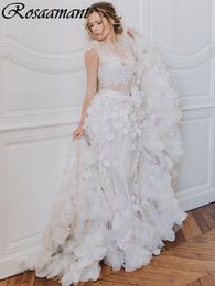 Romantic Illusion 3D Flowers Wedding Dresses A-Line Cap Sleeve Appliques Lace Bridal Gowns Robe De Mariee