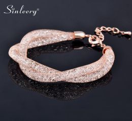 SINLEERY Luxury 2 Layer Cross Mesh Bracelet With Sparkling Crystal Inside Women Girl Fashion Jewellery 2 Colour SL068 SSH9413941