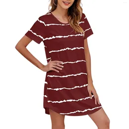 Casual Dresses Women'S Fashion Trendy Short Sleeve Striped Loose T-Shirt Round Neck Dress Print Square-Neck