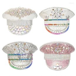 Berets Glittering Diamonds Bride Hat Wedding Props White Sequins And Encrusted Pearls For Engagement Bachelorette Party