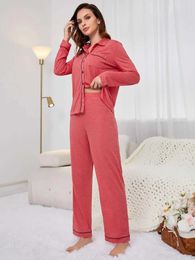 Women's Sleepwear Long Slves Fall Women Pajama Set Turn Down Collar Slpwear Button Top Pants Solid 2 Pieces Nightwear Female Homwear Cloth Y240426