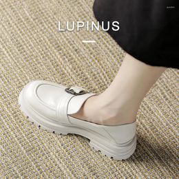 Casual Shoes Chic Chunky Platform Loafers Women Metal Buckle Decoration Comfort Soft Sole Female Round Toe Solid Colour