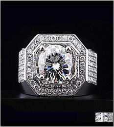 Rings Luxury Jewelry Male 925 Sterling Sier Round Cut White Topaz Pave Cz Diamond Gemstones Men Wedding Engagemen4044196