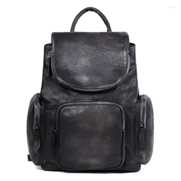 Backpack Original Real Leather Men Handmade Large Capcity Travel Bags Vintage Backpacks Schoolbag Fashion Boys Bookbag