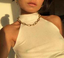 Chokers 2021 Fashion Paperclip Chain Necklace Women Retro Gold Color Thick Lock Choker Necklaces For Jewelry Gift4224050