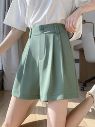 Women's Shorts 2024 Summer Women Fashion Ice Silk Suit Female Casual High Waist Loose Ladies Thin Wide Leg Short Pants L209