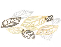 100pcs Craft Hollow Leaves Pendant Gold Charm Filigree Jewelry Making Plated Vintage Diy Necklace Silver3805078