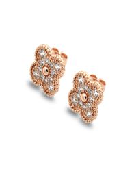 Fashion brand jewelry single flower full diamond earrings plated 18K white gold fourleaf flower earrings earring for women love e1433642