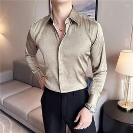 Men's Casual Shirts Luxury Ice Silk V-Neck Shirt For Men Summer Long Sleeve Fashion Business Dress Social Party Tuxedo Blouse