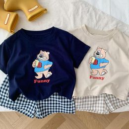 Clothing Sets Cute Print Short Sleeve Tracksuits Boys And Girls Casual Fashion Tshirt Plaid Shorts 2 Piece Baby Cartoon Summer