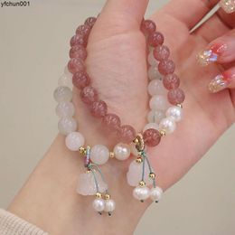 Natural Strawberry Crystal Bracelet Tianshan Emerald Pearl New Chinese Style Best Friend Bell Orchid