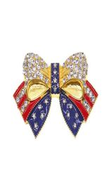 10 Pcs/Lot American Flag Brooch Crystal Rhinestone Bow-knot Shape 4th of July USA ic Pin2224861