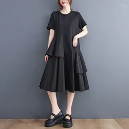 Party Dresses Black Ruffle Dress 2024 Arrival Korea Style Street Fashion Women Casual Summer Office Lady Work Midi