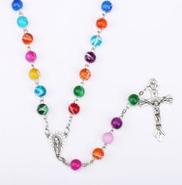 Colourful Rosary Beads Necklace Catholic Prayer Beads Cross Chain Mens Womens Rosary Necklace Jewelry9871281