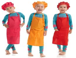 Printable Customise LOGO Children Chef Apron set Kitchen Waists 12 Colours Kids Aprons with Chef Hats for Painting Cooking Baking8940362