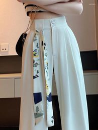 Women's Pants Casual High Waist Trousers Women Button Wide Leg Korea Printed Belt Sweatpants 2024 Spring Summer Office Lady Slacks