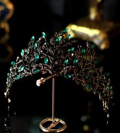 Luxury Baroque Black Green Crystal Leaf Bridal Crown Tiaras Rhinestone Crowns Infantis Brides Headbands Wedding Hair Accessories Y5343514