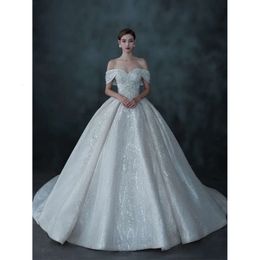 Glitter Sukienki Bliskle 2024 Wedding Off Crystals Cryształów cekiny szata Mariage ręcznie robione koronkowe aplikacje ślubne suknie ślubne vestido de novia 403