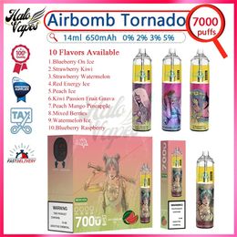 Airbomb Tornado 7000 Puff Disposable E Cigarettes Rechargeable Battery 14ml Pod Mesh Coil 7k Puffs Vape Pen