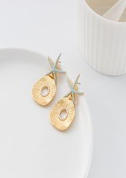 Stud Jaeeyin Arrival Bohemia Blue Enamel Ocean Starfish Conch Shell Earrings Gold Colour Jewellery Gift For Girls Children 2211116409674