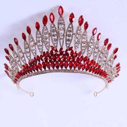 Tiaras Luxury Sky Blue Crystal Crown Hair Accessories Tiara For Women Wedding Bridal Red Green Rhinestone Crown Hair Jewellery