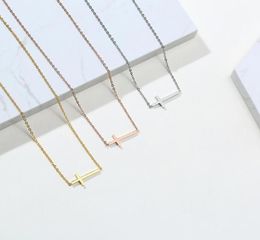 Łańcuchy ze stali nierdzewnej minimalistyczne poziome złoty krzyż Naszyjnik Kobiety delikatny prezent biżuterii dla niego z łańcuchem 4147197