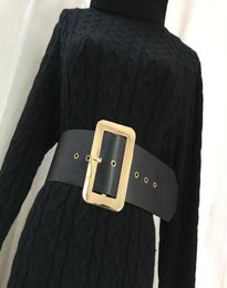 Vintage Metal Square Buckle Belt Female Fashion Black Pu Leather Wide Belt Ladies Elegant Waist Sash for Autumn Winter CX2007224250375