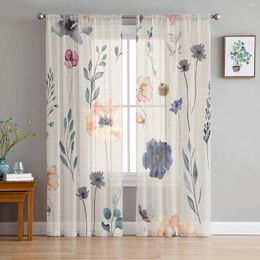 Curtain Watercolor Flower And Plant Hand Painting Tulle Curtains For Living Room Bedroom Children Decor Sheer