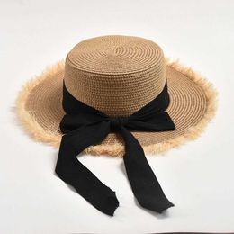 Wide Brim Hats Bucket Hats Womens Black and White Ribbon Bow Sun Protection Beach Hat Outdoor Folding Holiday Sun C J240429