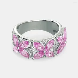 Cluster Rings Cross-border Pink Diamond Jasmine Ring European And American Celebrities Engagement