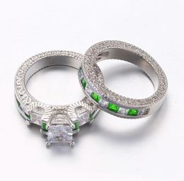 Set of Couple Rings Zircon 18k White Gold Filled S925 Silver Women039s Wedding Ring Sets Men039s Titanium Steel Ring Jewel9763003