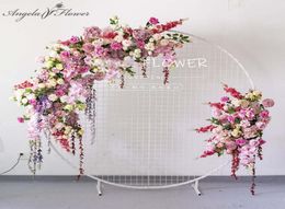 Decorative Flowers Wreaths Custom European Wedding Arch Decor Artificial Flower Wrought Iron Props Fake Row Background Wall7303509