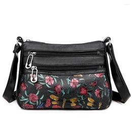 Bag Fashion Flower Dragonfly Print Crossbody Handbag PU Leather Women Multi Pocket Shoulder Messenger Bags Casual Ladies Satchel