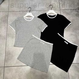 Two Piece Dress designer Trendy Spicy Girl Style Letter Printed Short sleeved T-shirt Summer 2024 New High Waist A-line Wrapped Hip Casual Set for Women 052Y