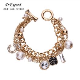 Designer bracelet brand new explosions ladies South Korea multi layer Pearl Bracelet small flower digital 5 wind heavy metal chain Jewellery