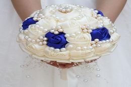 Handmade Ivory Royalblue Bridal Beaded Diamond Wedding Bouquets Artificial Bridesmaid Holding Flowers Wedding Accessories W234B2262265