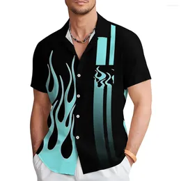 Men's Casual Shirts Shirt Striped Flame Pattern 3D Printed Short Sleeve Hawaii Summer Fashion Versatile Loose Large Size