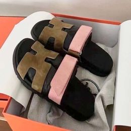 designer sandal platform slides Summer Flat Bottom Piece Colour Block H Slippers Wearing Cool Slippers Womens Leisure Leather Second Uncle Slippers chlooe