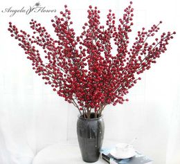 Decorative Flowers Wreaths 12 Branches Christmas Berry Red Rich Fruits 112cm Fake Foam Fruit Holly Plants Artificial Flower Tree9726068