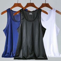 Mens Casual Tank Summer Bodybuilding Fitness Muscle Singlet Mans Clothes Sleeveless Slim Fit Vest Mesh QuickDrying 240412