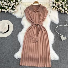 Party Dresses Summer French Vintage Dress Women Fashion Polo Neck Loose Waist Tie Up Casual A-line White Women's Vestidos