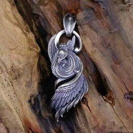 Pendant Necklaces DEEPFOREST Silver Colour Handmade Fashionable Retro And Worn Out Phoenix Feather Jewellery