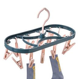 Clothes Drying Hanger Folding Rotatable Portable Underwear Hangers With Clips Socks 12 Cloth Rack Home supplies 240428