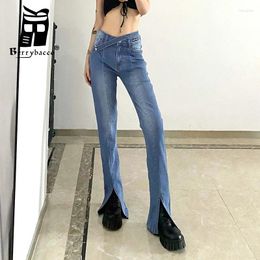 Women's Jeans Low Rise Split Skinny Women Bootcut Flare Pants Bell Bottom Vintage Clothing Korean Fashion Cargo Y2k Jean