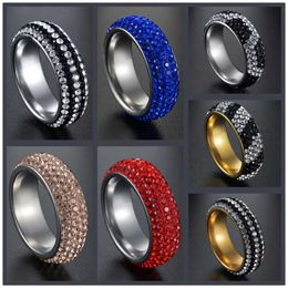 Band Rings High quality 316L stainless steel ring suitable for women full size 5 rows transparent red blue black crystal engagement J240429